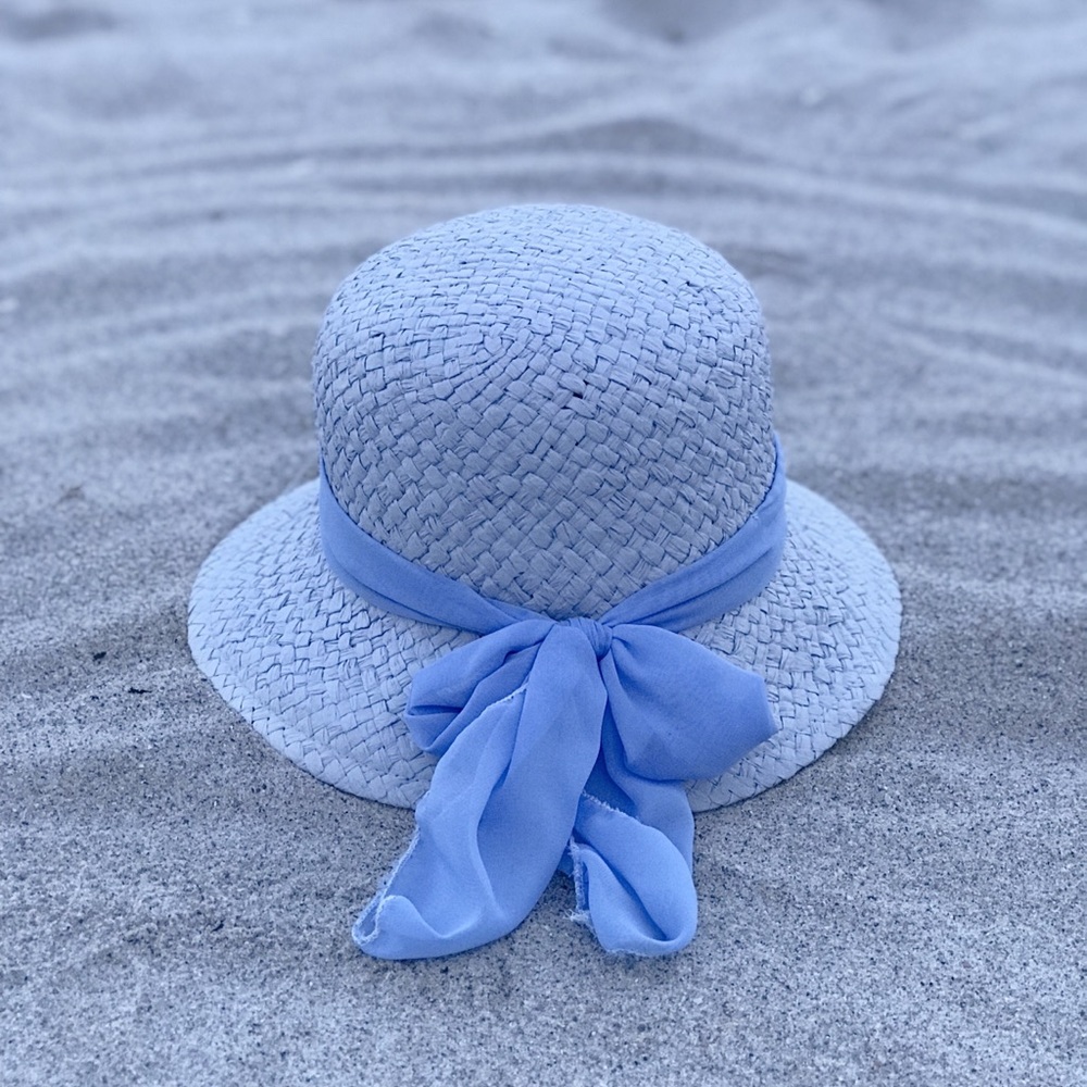 Baby Blue Bow Straw Summer Hat
